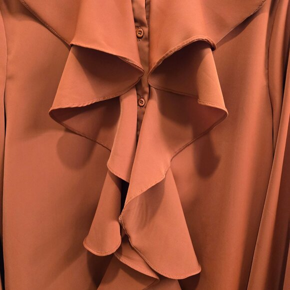 Rust Ruffle Front Poets Blouse - Picture 2 of 5